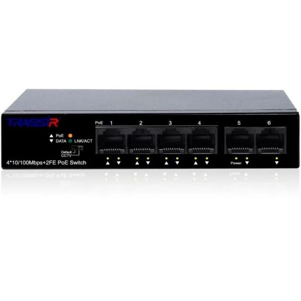 Коммутатор Trassir TR-NS1106-60-4POE 6x0.89 млн. пакетов/с, неуправляемый